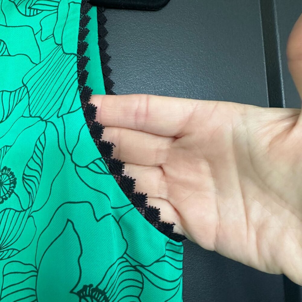 NWT | The Kooples | Green Poppy Floral Print | Tank Top | Black Lace Details - Picture 6 of 10